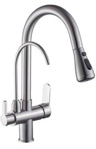 lot 30960 image: WANFAN Kitchen Sink Faucet with Pull Down Sprayer 2 Handle 3 in 1 Water Filter Purifier Faucets Brushed Nickel 0195SN