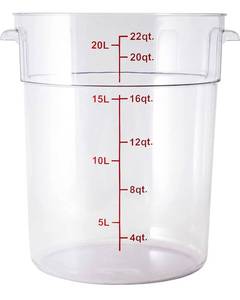 lot 30965 image: Met Lux 22 Quart Food Storage Container, 1 Round Commercial Storage Container - Lid Sold Separately, With Volume Markers, Clear Plastic Food Prep Bucket, Space-Saving Storage - Restaurantware
