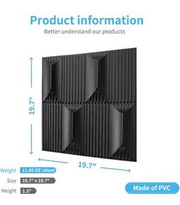lot 30981 image: Art3dwallpanels PVC 3D Wall Panel for Interior Wall Dcor in Black, Wall Decor PVC Panel, 3D Textured Wall Panels, Pack of 12 - Tiles 50x50cm