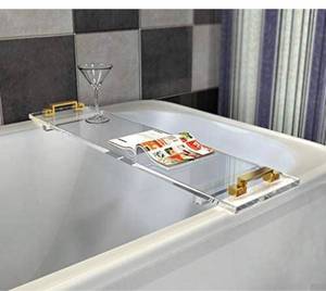 lot 30986 image: Custom Made Durable Clear Acrylic Bathtub Tray Caddy with Metal Handles,Lucite Bathroom Tray Rack