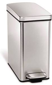 lot 30989 image: simplehuman 10 Liter  2.6 Gallon Stainless Steel Bathroom Slim Profile Trash Can, Brushed Stainless Steel