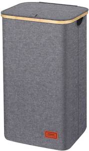 lot 31010 image: DOFASAYI Laundry Hamper with lid - 110L XL- Large Laundry Basket with Bamboo Handles, Portable Clothes Hamper for Dorm Room, Bathroom, bedroom, Grey foldable Hamper for Toys, closet, Clothing, Grey