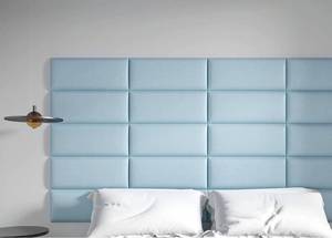 lot 32654 image: Art3d Peel and Stick Headboard for Twin, Full and Queen in Delicate Blue, Pack of 6 Panels Sized 9.84 x 23.62, Soundproof Wall Panels 3D