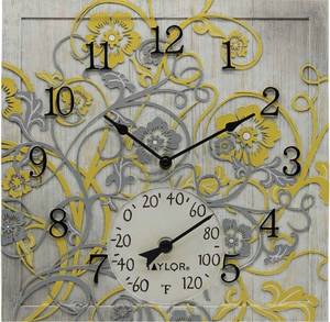lot 32694 image: Taylor Precision Products 92692T, Multicolored 14 x 14 Poly Resin Painted Beachwood Clock with Thermometer