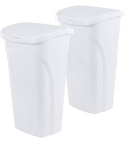 lot 32695 image: United Solutions 10 Gal40 Qt Space-Efficient Kitchen Trash Can with Dual Swing Lid, 2-Pack