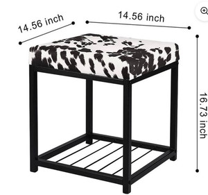 lot 36558 image: GIA Design Group 17 Inch Square Ottoman Foot Stool with Metal Frame, Holstein Cow Print