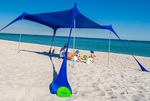 lot 37379 image: KAZZARY Beach Tent Pop Up Canopy Sun Shelter UPF50 Lightweight Outdoor Shade with Frisbee Shovel, Ground Pegs and Stability Poles, Portable Set For Family Fun Trips (7.2 X 8.2 FT 4 Pole, Bright Blue)