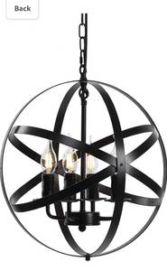 lot 37387 image: Lika 4-Light Farmhouse Chandeliers, Rustic Industrial Light Fixture with Spherical Shade, Black Pendant Lighting for Dining Room, Kitchen Island, Foyer (4-Light,Black)