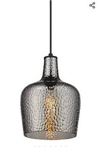 lot 37416 image: Modern Kitchen Lights - Autelo 8 Hanging Light Fixture with Smoky Gray Finish Indoor Glass Pendant Lighting for Kitchen Island Living Room Dining Room H9163 GY