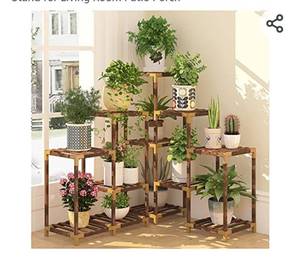 lot 37443 image: HOMKIRT Plant Stand Indoor Outdoor, 12 Tier Corner Plant Shelf Wood Plant Stand Rack Organizer Display for Multiple Plants Large Plant Ladder Holder Flower Stand for Living Room Patio Porch