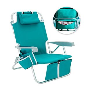 lot 37465 image: BLUU Backpack Beach Chairs for Adults, 5-Position Lay Flat Outdoor Folding Beach Chairs, Lightweight Portable Low Classic Backpack Chair with Cooler & Cup Holder Turquoise