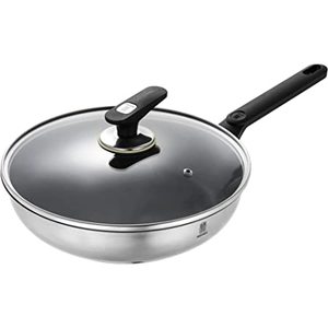 lot 37448 image: 10 inch Skillet wLid - Stainless Steel 1810 Stir Fry Pan w Insulated Handle by RD ROYDX