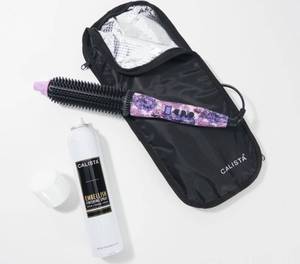 lot 84016 image: Calista Perfecter Pro Heated Round Brush with Embellish Spray-Purple Floral