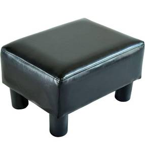 lot 84024 image: Porch & Den Meadow Modern Small Black Faux Leather Ottoman  Footrest Stool