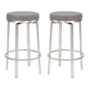 lot 84049 image: OSP Home Furnishings Katy 26 Counter Swivel Stool in Retro Grey Fabric with Stainless Steel Base 2-Pack