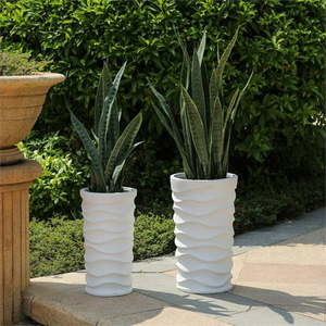 lot 84059 image: Luxen Home 12 x 12 x 20 Round White Stone Plant Planter (2 Piece)