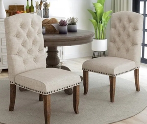 lot 84041 image: Furniture of America Tufted Dining Chairs (Set of 2) Ivory Veneer