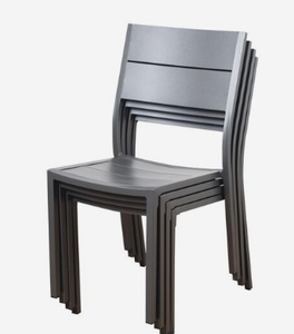 lot 84099 image: Atlantic Oscar Grey Aluminum Patio Dining Armchairs (Set of 4)