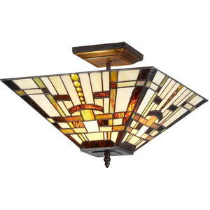 lot 81332 image: Chloe Lighting Farley Tiffany-Style Mission 2-Light Semi-Flush Ceiling Fixture with 14 Shade