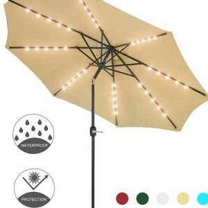 lot 84070 image: Patio Watcher 9 Ft Patio Umbrella With LED Lights Beige