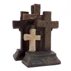 lot 84079 image: Bey-Berk International R10Z Cast Metal Cross Bookends, Bronze