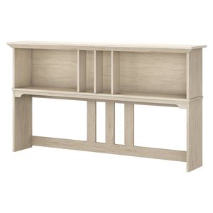 lot 84136 image: Bush Furniture Salinas Farmhouse 60W Hutch with Storage in Antique White - fits L Shaped Desk (sold separately)