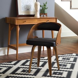 lot 84160 image: OFM 161 Collection Mid Century Modern 18 Bentwood Frame Dining Chairs with Vinyl Back and Seat Cushion, in WalnutBlack (161-WV18A-BLK)