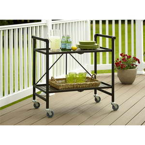 lot 84174 image: Cosco Outdoor Living INTELLIFIT Outdoor Or Indoor Folding Serving Cart With 2 Slatted Shelves, Sandy Brown