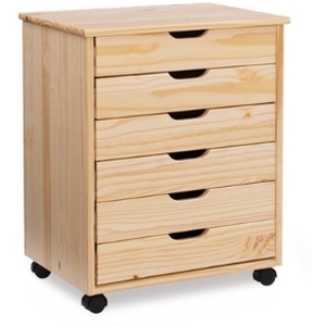 lot 84175 image: LINON HOME DECOR 98941NAT-01-KD WIDE ROLL CART 6 DRAWERS