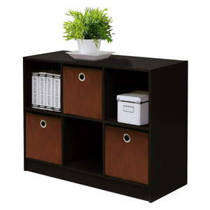 lot 1469 image: Furinno Basic 6 Cube Storage Organizer Bookcase Storage with Bins Brown