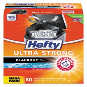 lot 1657 image: Hefty Ultra Strong Blackout Tall Kitchen Trash Bags, 80 Count, Clean Burst Scent, Drawstring, 2 Rolls, Black, 13 Gal, 23.75 x 24 78