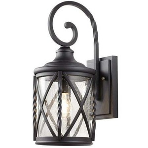 lot 2024 image: Home Decorators 1-Light Black Outdoor Wall Lantern with Seeded Glass- NEW