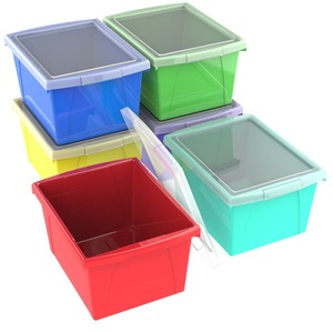 lot 2031 image: Storex 4 Gallon (15L) Classroom Storage Bin with Lid, Assorted Colors, 6-Pack