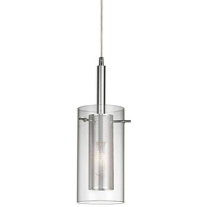 lot 3955 image: Home Decorators Collection Alworth 1-Light Chrome Pendant with Cylinder Inner Mesh Shade and Outer Clear Glass Shade