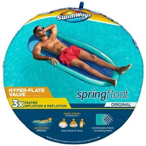 lot 3974 image: SwimWays Spring Float Inflatable Pool Lounger with Hyper-Flate Valve Aqua