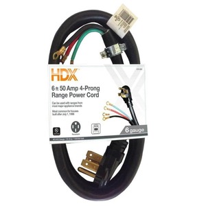 lot 1276 image: HDX 6 ft. 50 Amp 4-Prong Range Power Cord, Black