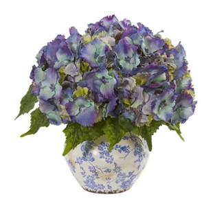 lot 1490 image: Nearly Natural Faux Hydrangea Floral Arrangements