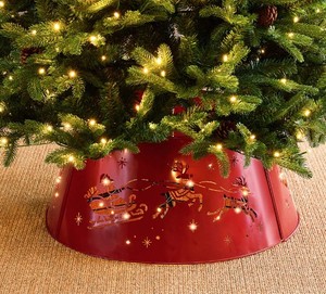 lot 1636 image: 3 Piece Christmas Tree Skirt, Red Metal