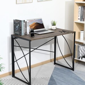 lot 10523 image: Furniture R Board With Metal Desk BrownBlack 50x100x75cm