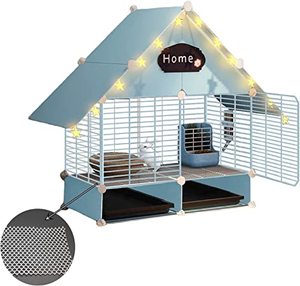 lot 1078 image: HEYJOY Rabbit Cage Indoor Bunny Hutch 2 Tier Large Guinea Pig Hamster House Small Animals Outdoor Pet with Removable Pull-Out Trays Waterproof Roof Accessories for Ferret Chinchilla Hedgehog,Blue