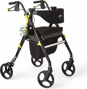 lot 1088 image: Medline Empower Rollator, Folding Rolling Walker, 8 Wheels, 300lb Weight Capacity, Black Frame