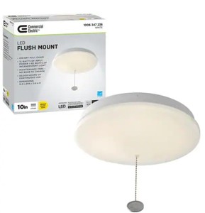 lot 3908 image: Commercial Electric 10 in. White Closet Light with Pull Chain LED Flush Mount Ceiling Light 900 Lumens 4000K Bright White