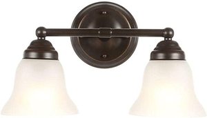 lot 3930 image: Hampton Bay Ashhurst 2-Light Oil Rubbed Bronze Vanity Light with Frosted Glass Shades