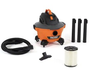 lot 1208 image: RIDGID 6 Gal. 3.5-Peak HP NXT WetDry Shop Vacuum with Filter, Hose and Accessories, OrangesPeaches