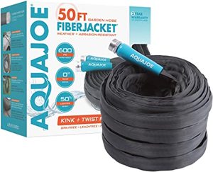 lot 10652 image: Aqua Joe AJFJH50-58-PRO Ultra Flexible Kink Free Fiberjacket Garden Hose 50-Ft Metal Fittings