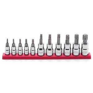 lot 1280 image: Husky 14 and 38 in. Drive Torx Bit Socket Set (11-Piece), Silver