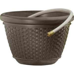 lot 1920 image: Suncast 100 ft. Hose Decorative Planter Pot -Resin Wicker Java Brown