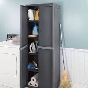 lot 1937 image: Sterilite - Adjustable Storage Cabinet With Doors - Gray