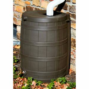 lot 1941 image: Good Ideas RW50 Rain Wizard 50 Gallon Plastic Rain Barrel Water Collector Oak