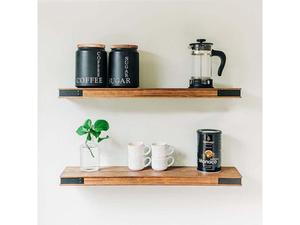 lot 1946 image: Willow & Grace Designs Floating Wall Mount Shelves, Walnut, 24 Inch, Set of 2
